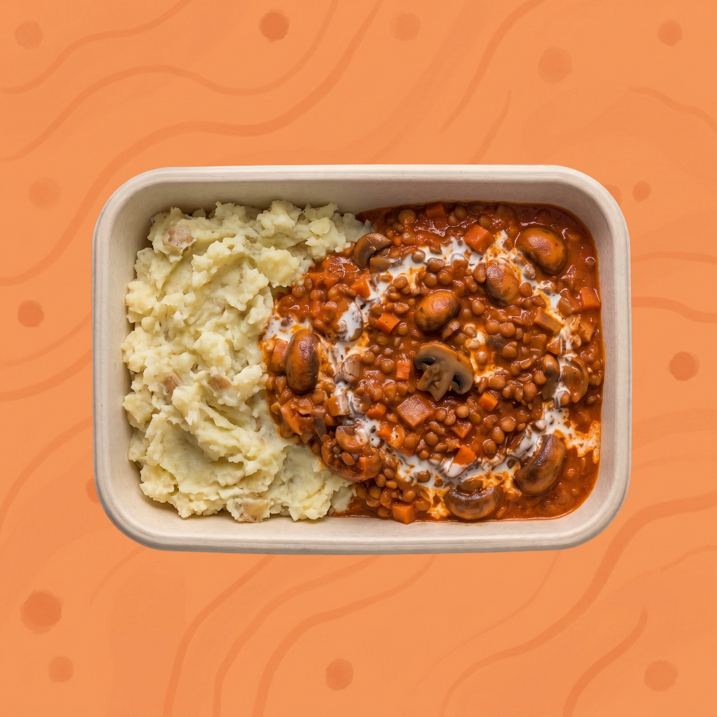 Veganer Kartoffelstampf mit Linsen-Pilz-Ragout