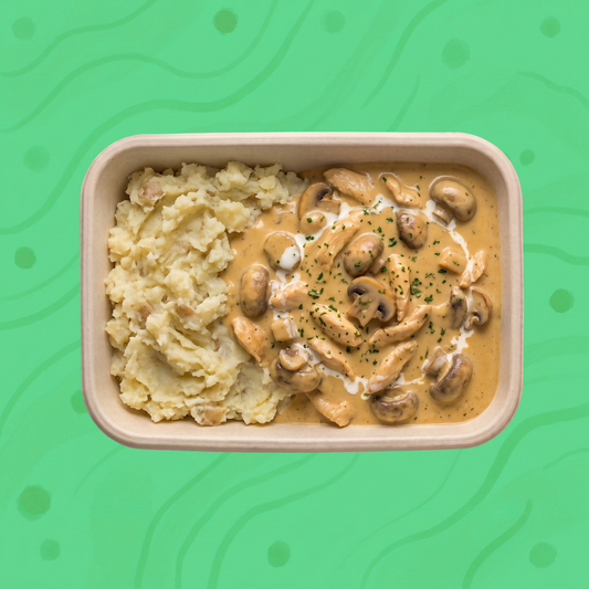 Kartoffelstampf mit Hähnchen & Champignon-Rahm